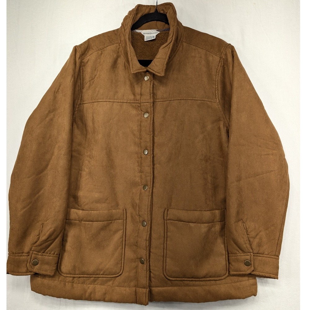 Boston Traders Womens XL Faux Suede Sherpa Lined Jacket Button Front Pockets‎